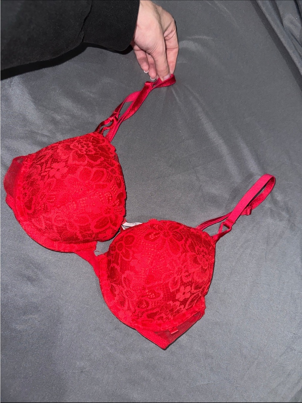 Victorias Secret Red Floral / Flower Lace Bra 34B Push Up